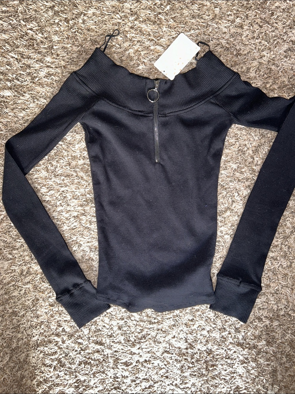 NWT Free People Zip To It Black Off The Shoulder Long Sleeve - Women’s Small - Picture 3 of 5